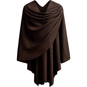 Women's 1-chocolate Cross Front Poncho Sweater Wrap Knitted Elegant Shawls Cape